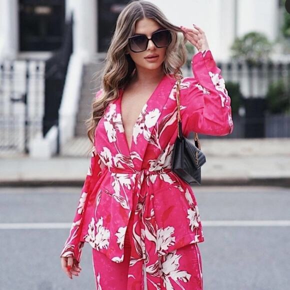 Zara Pink PRINTED BLAZER WITH BELT - Picture 2 of 9